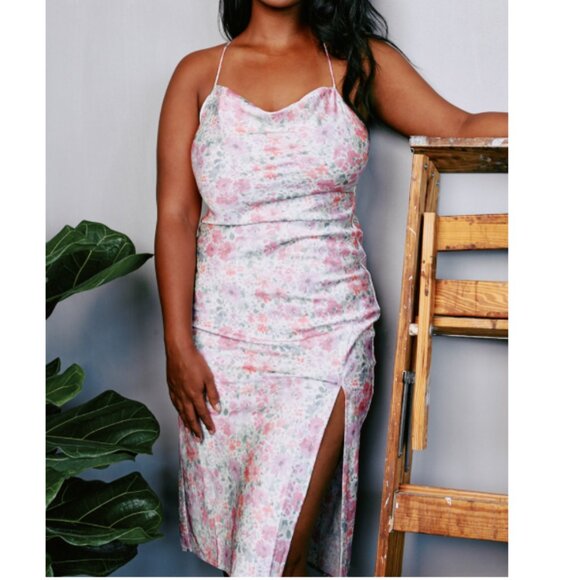 Kilo Brava Floral Satin Cowl Neck Midi Slip Dress Size XL - Picture 1 of 16